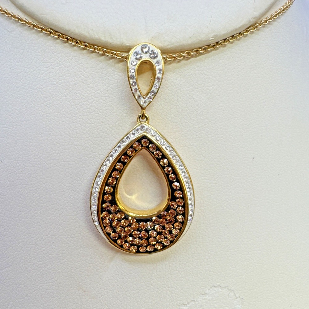 18k Yellow Gold Plated Clear + Chocolate Crystal Pendant with Matching Earrings